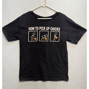 How To Pick Up Chicks Funny Graphic T-Shirt Black Short Sleeve Unisex Cotton